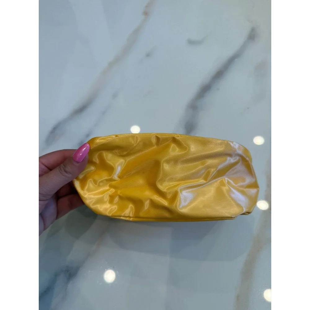 Clinique Yellow Quilted Nylon Makeup Bag Cosmetic Pouch Travel Case Zip Top